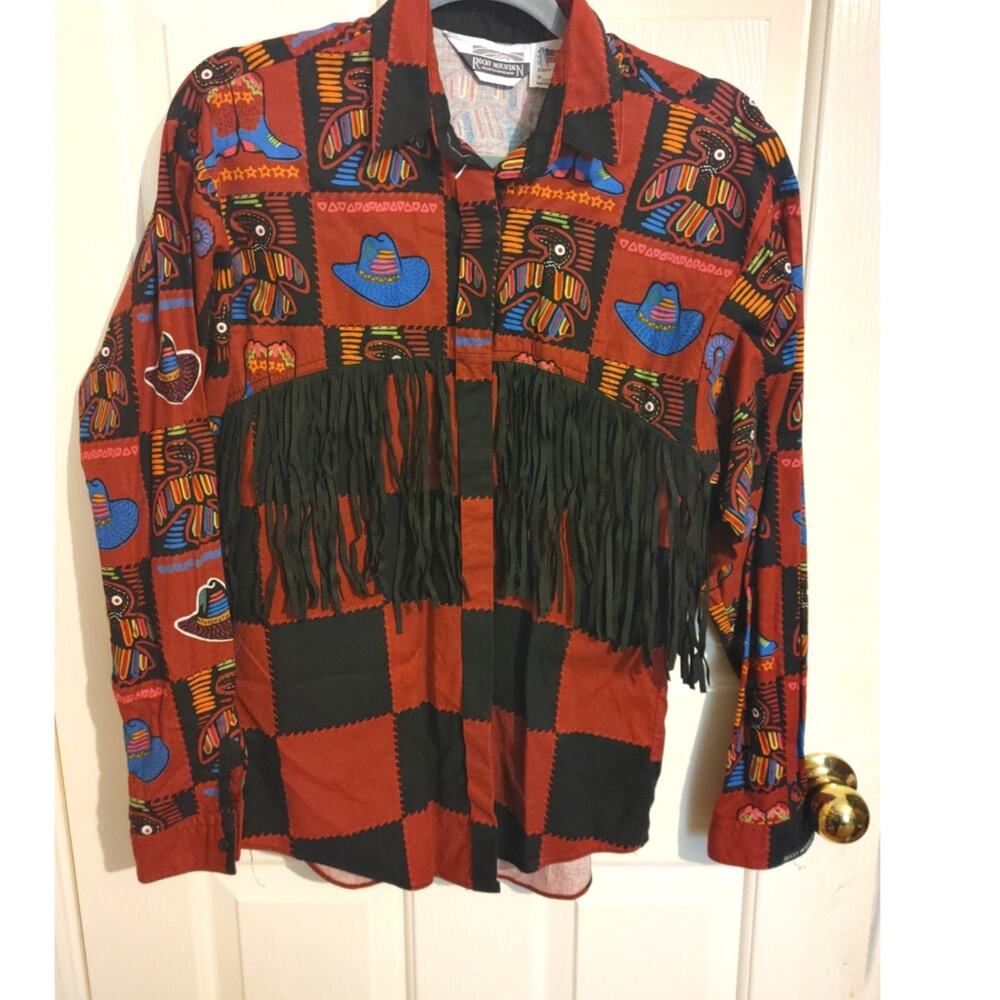 Vintage 90's Rocky Mountain Womens Shirt Top Fringe Rodeo Western Small USA